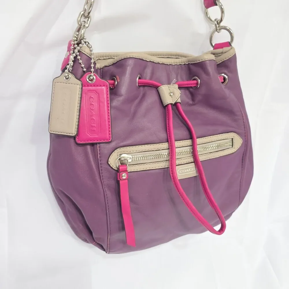 Coach Daisy Spectator Drawstring Purse Handbag Purple Plum Leather G1361-F25662